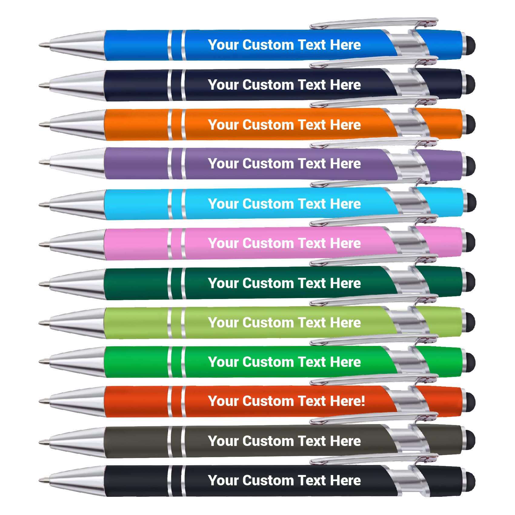 12pcs Personalised Pen, Custom Ballpoint Pen with Name/Logo, Ballpoint Stylus Pens for Touch Screens, Personalised Pens for Women Men Business Office Graduation Birthday Christmas Gifts-Mixed Color