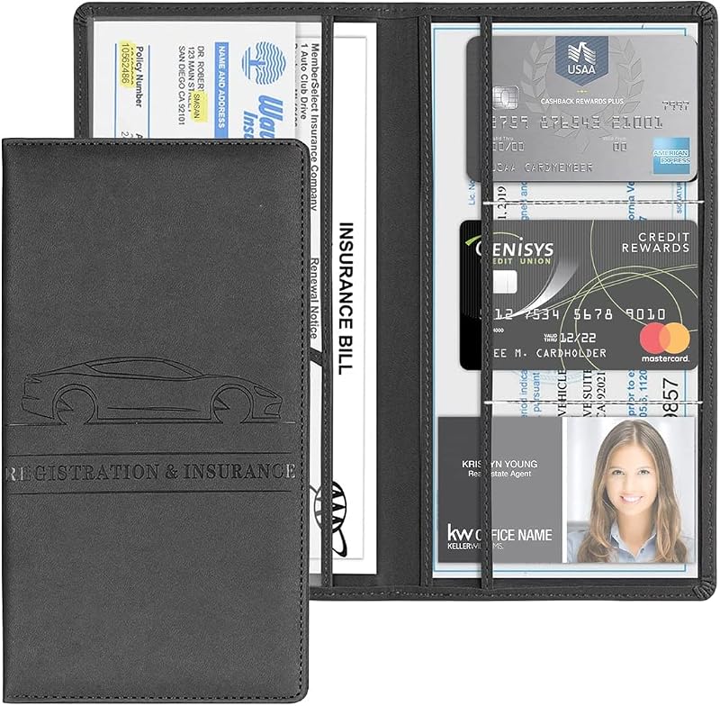 Organizador de Documentos para Porta-Luvas XINLIYA em Couro Sintético PU Preto com 8 Compartimentos