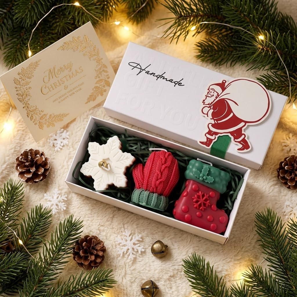 Scented Candle Gift Set 3 Piece with Gift Box Snowflake Glove