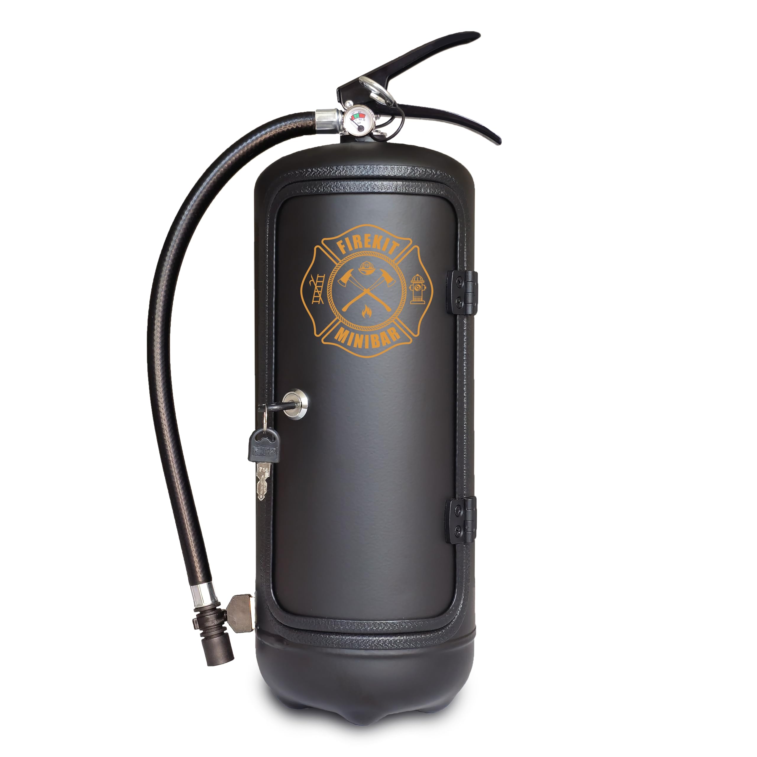 Feuerlöscher Minibar mit 7-teiligem Zubehör-Set inkl. 3 Schnapsgläser, Whiskysteine, Schnapsausgießer, Korkuntersetzer - Ideales Originelles Geschenk für Mann oder Feuerwehrler Feuerwehr