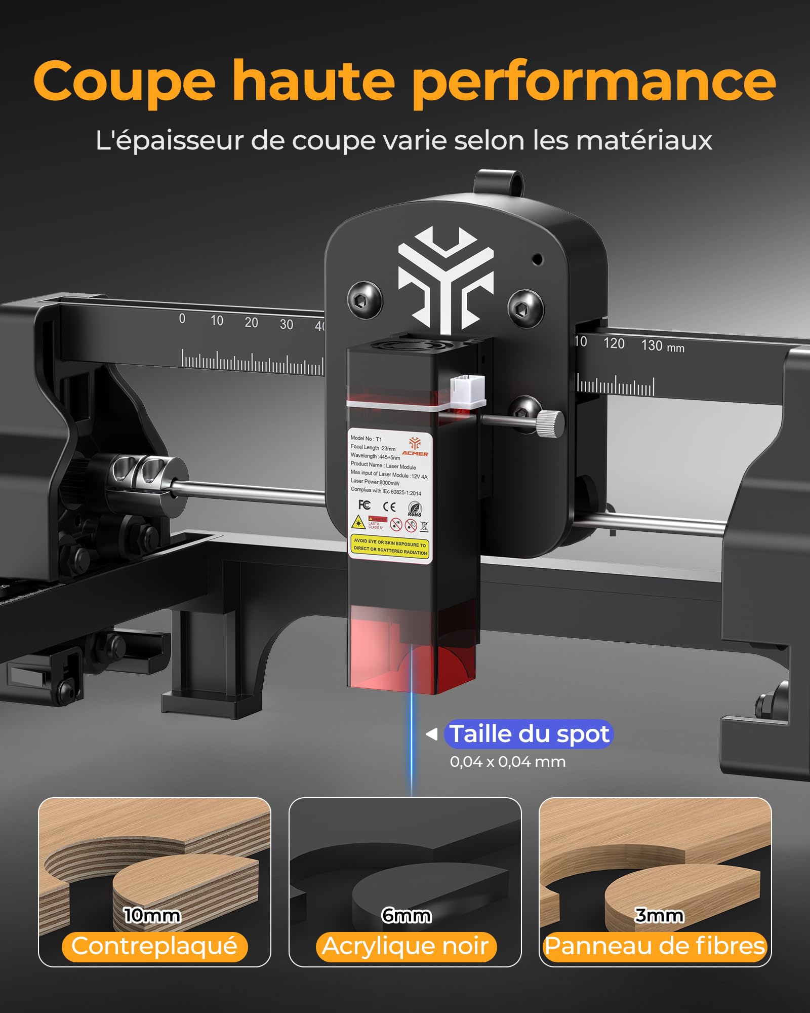 ACMER T1 6W Machine de Gravure Laser, Mini-DéCoupeuse Portable, DéCoupe Laser Haute PréCision de 0,01 Mm, Zone de Travail de 130 X 130 mm, Gravure sur Bois, Cuir, Verre, MéTal