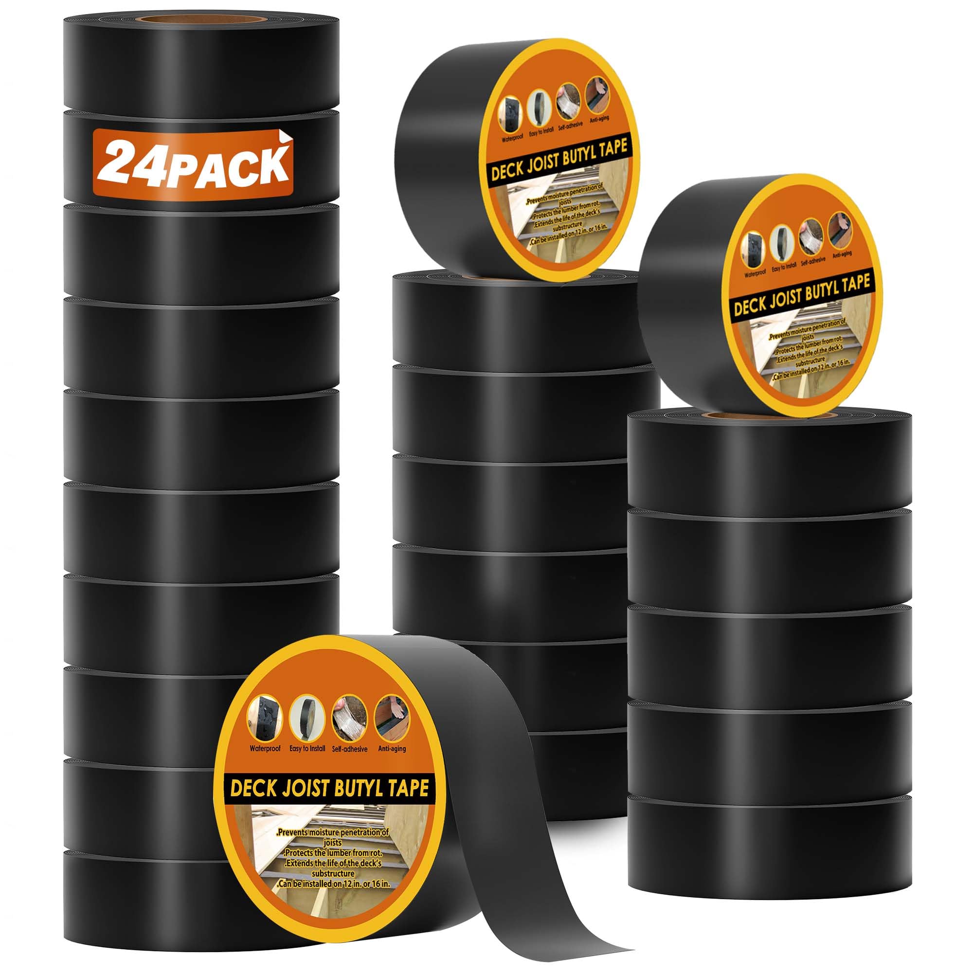 JOAPRIL 24 Pack Joist Tape for Decking, 2" x 50' Weather-Resistant Butyl Deck Joist Tape 2 inch, Self Adhesive Joist Deck Tape for Hardwood for Wood