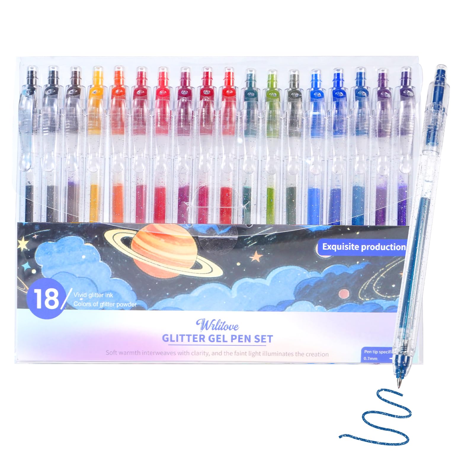 Wrritove 18 Color Glitter Gel Pens, Retractable Glitter Pen 0.7mm Fine Tip