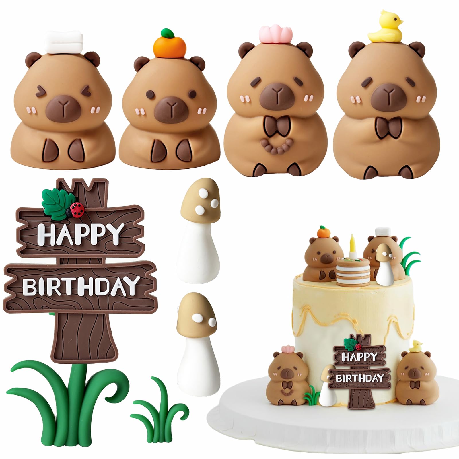 TENGWA 9 PCS Capybara CakeTopper Small Figurines Capybara Cake Party Supplies Birthday Decorations Cupcake Toppers Baptism Party