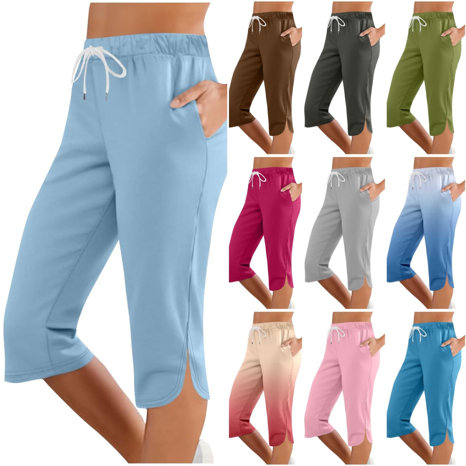 BUKKNYE Women's Capri Sweatpants Straight Leg Cropped Joggers Pants with Pockets