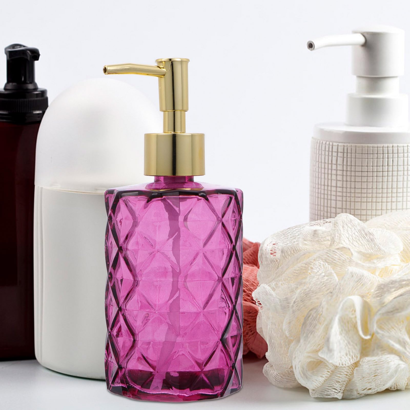 Healeved 3 Stück Glas Pumpflaschen für Shampoo und Duschgel Wiederverwendbare Reise Spenderflaschen mit Pumpe für Bad und Unterwegs Farbig Pfauenblau Rosa Violett