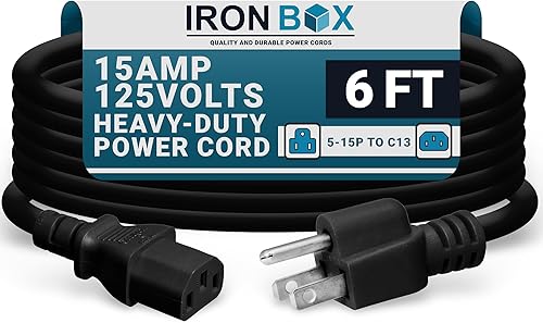IronBox Electric - Cable de alimentación 5-15P a C13 de alta resistencia - Cable de alimentación de 3 clavijas 15A 125V 143 SJT para PC, cable de disponible en Yaxa Costa Rica