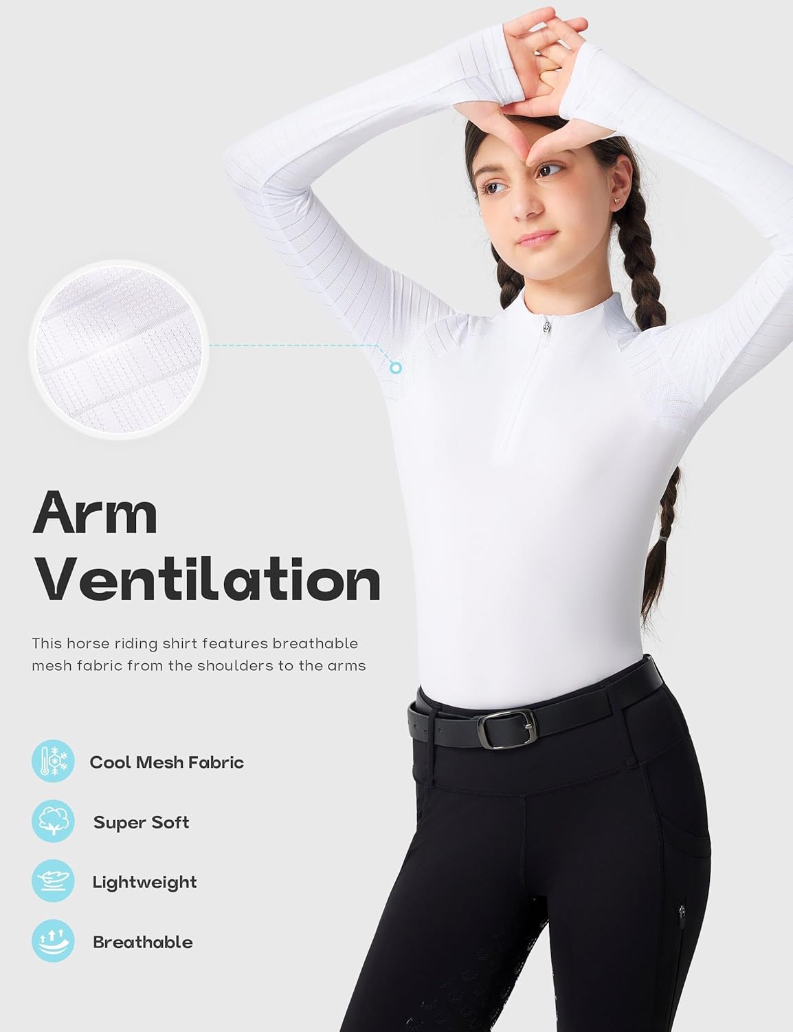 FitsT4 Sports Girls Long Sleeve Equestrian Shirt Summer Horse Riding Shirts Half Zip Horseback Show Shirt Athletic Tops