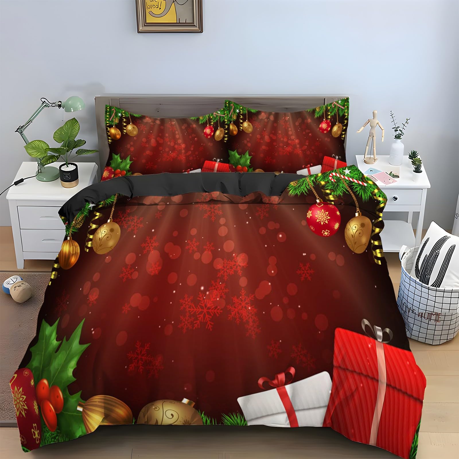 Ensemble de literie 3 pièces 160x200 Noël microfibre douce pour lit deux places