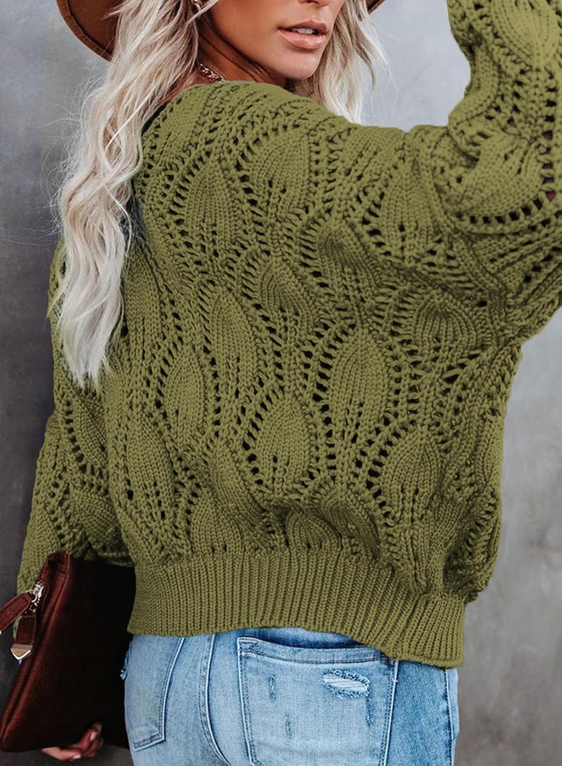 Dokotoo Women's Fall Sweaters V Neck Crochet Hollow Out 2025 Trendy Casual Winter Pullover Sweaters - Image 5