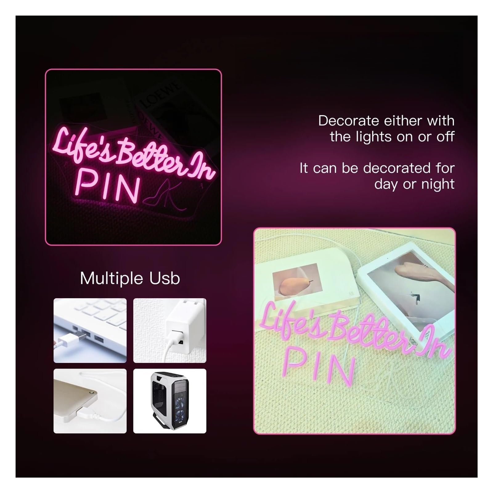 néon signe Enseigne Lumineuse Life's Better In Pink À Intensité Variable Pour Une Chambre Mariage Fête Décoration Murale 42cmx19cm