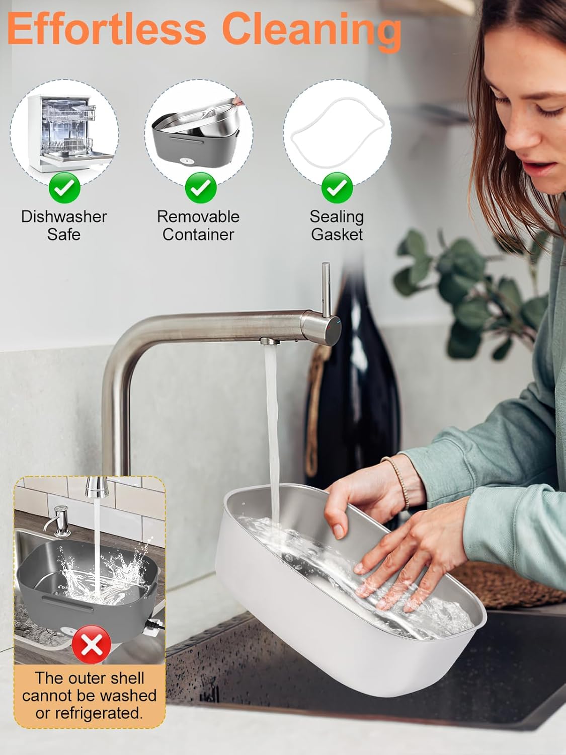 Electric Lunch Box Food Heater, 80W Heated Lunch Box for Adults, 12V 24V 110V Portable Food Warmer LunchBox for Car Truck Work with Removable 304 Stainless Steel Container White