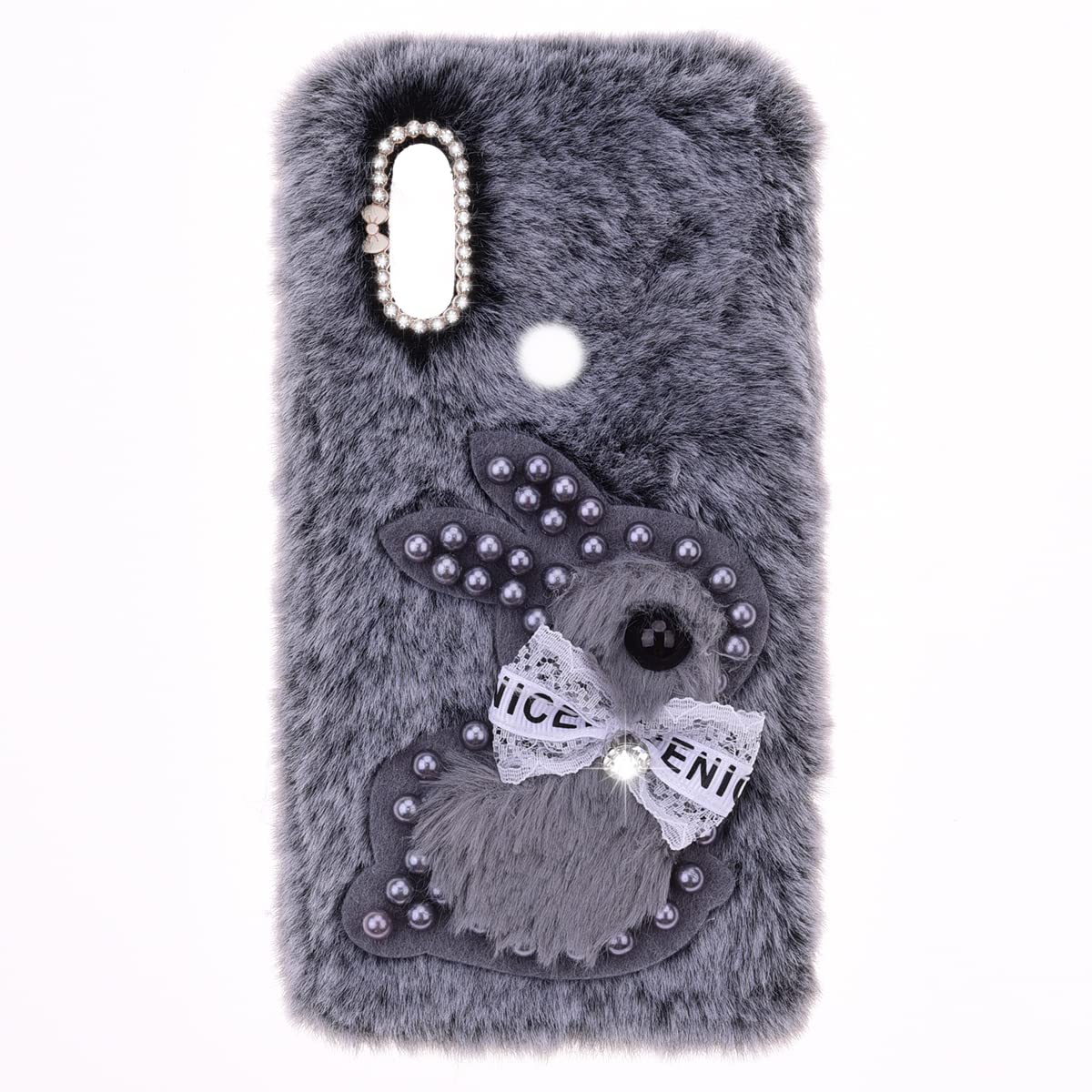 Snclet Grey Rabbit Fluffy Fur Plush Case For Samsung Galaxy A40 Bumper Case Protective Case Soft Kawaii Rabbit Fluffy Skin Cover Silicone Tpu Cute Creative Phone Cases For Samsung Galaxy A40,
