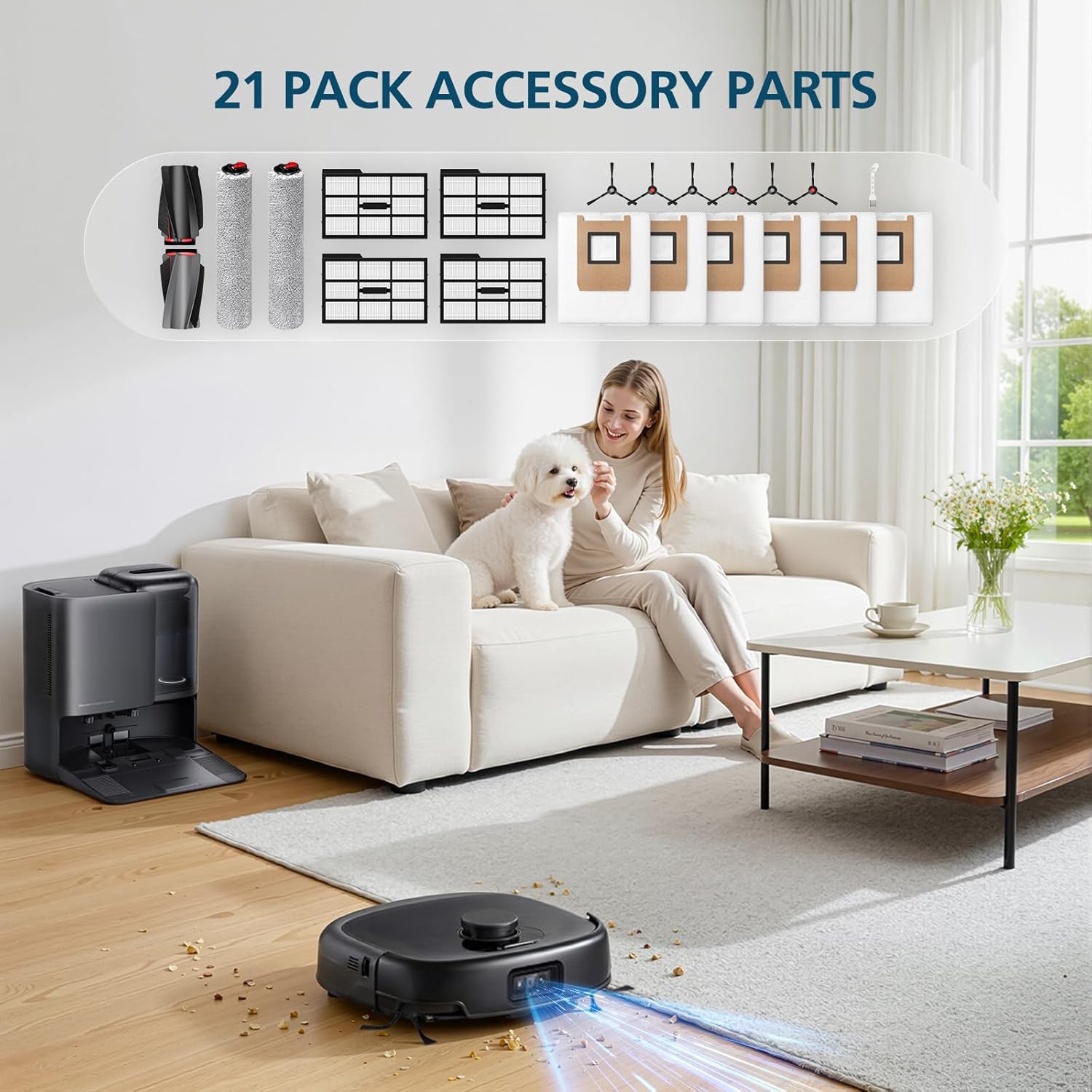 E25 E28 Accessories for eufy E25 / E28 Robot Vacuum, Replacement Parts Include Dual Main Roller Brushes, 2*Mopping Rollers, 6*Side Brushes, 4*HEPA Filters, 6*Dust Bags, 1*Cleaning Tool