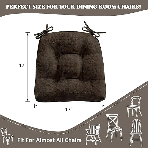 Miniatura 4 de HARBOREST Juego de 4 cojines para sillas de comedor, cojines copetudos de felpilla para sillas de cocina con lazos y parte inferior antideslizante,