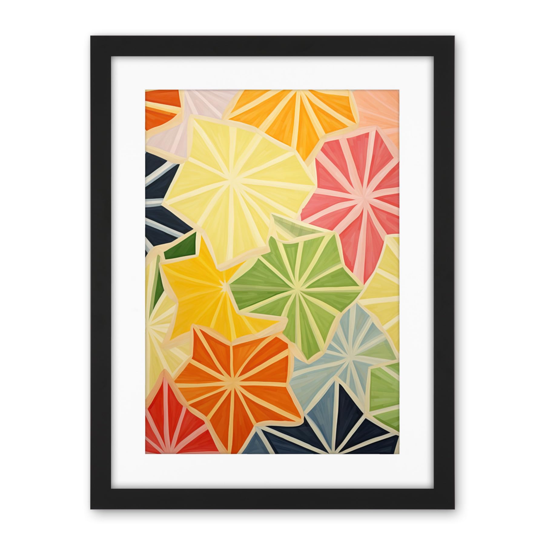 Artery8 Colourful Slices of Star Fruit Bright Watercolour Painting Abstract Carambola Kitchen Artwork Framed Wall Art Print 18X24 Inch