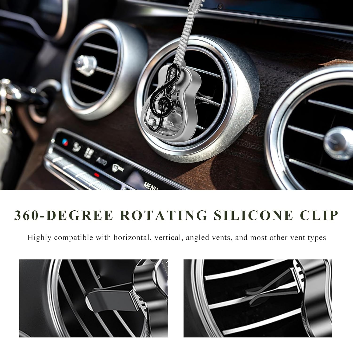Guitar Car Air Freshener Vent Clip, Empty Guitar-Shaped Fragrance Diffuser Cute Dashboard Decor, Unscented Aromatherapy Diffuser Rotating Auto interior Ornament for Women Men (Black) image 3