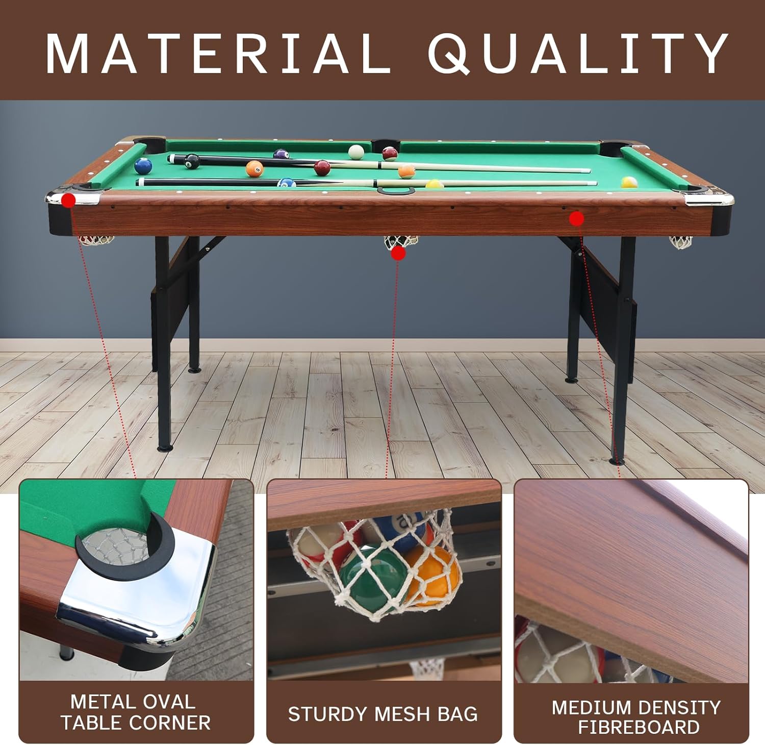 5.3 ft Portable Pool Table, Billiard Tables, Foldable Mesa De Billar para Space-Saving with Billiard Complete Set of Accessories, Indoor or Outdoor Pool Table