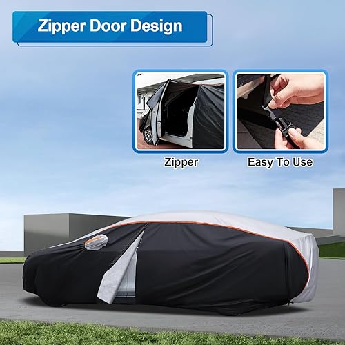 Vista 4 de Funda impermeable de 10 capas para automóvil, para todo tipo de clima, a prueba de lluvia, nieve, protección UV, resistente al viento, cubierta