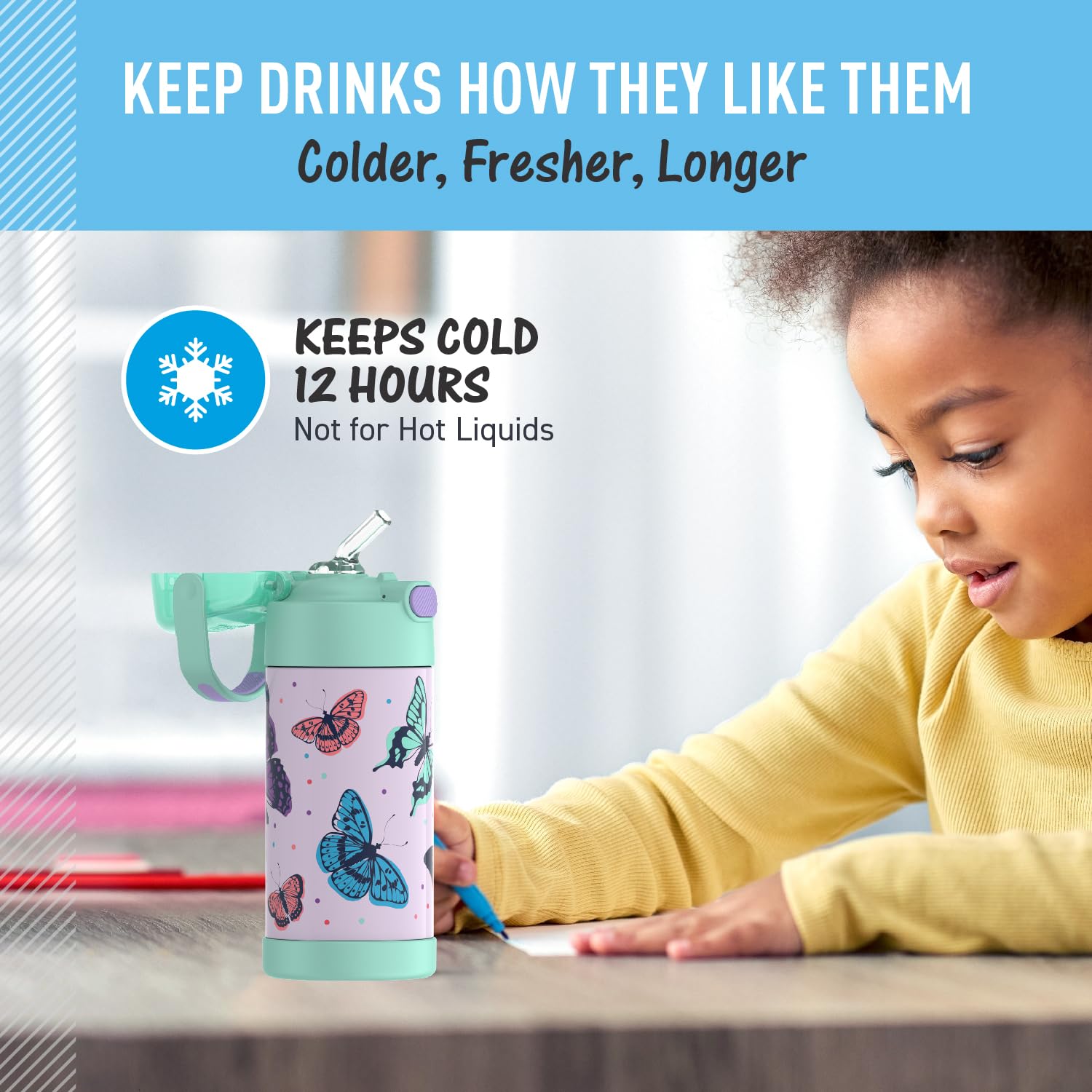 THERMOS FUNTAINER Trinkflasche mit Strohhalm, 340 ml, Butterfly Frenzy
