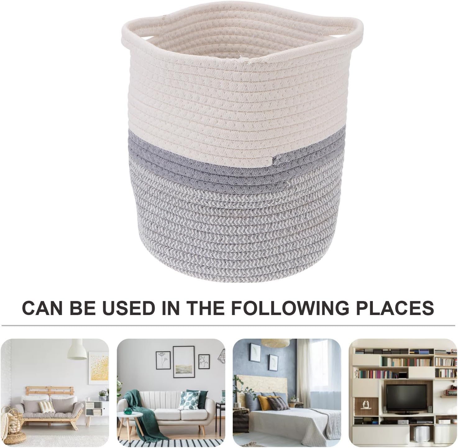 BESPORTBLE Handmade Woven round Storage Basket 25cm Cotton Rope Sundries Container Home Organization Decor