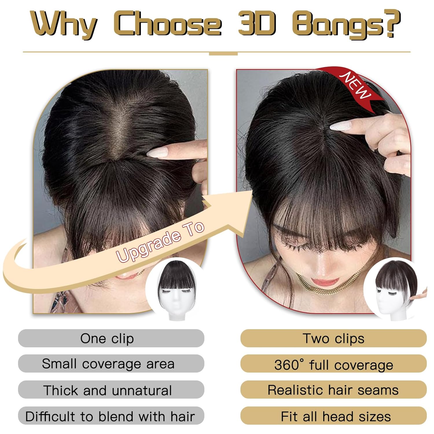 Bangs Hair Clip, 100% Real Human Hair Toppers with Wispy Bangs 360ｰ Cover Clip in Bangs for Women Daily Wear Brown Black - Image 6