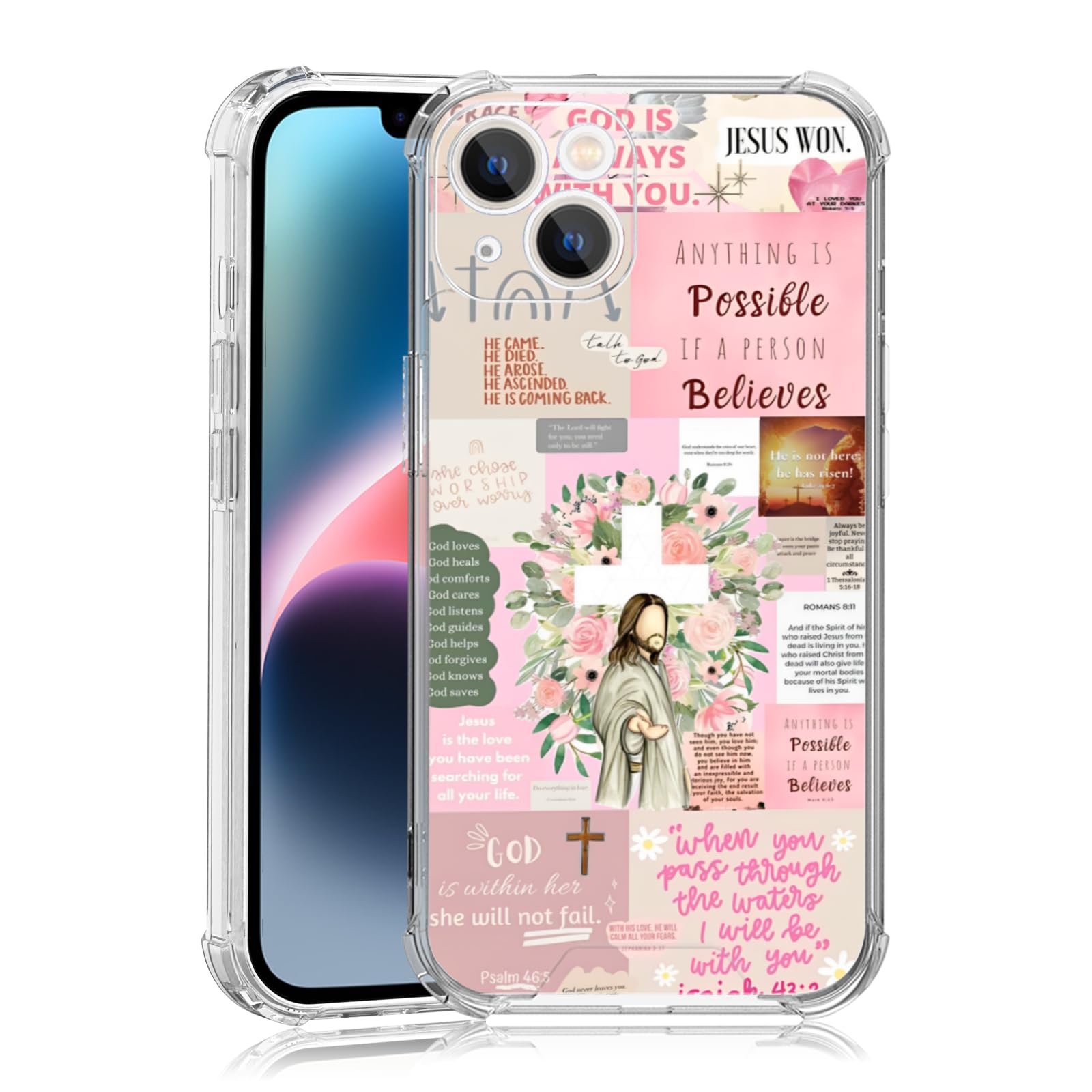 Amazon.com: MMYAJT Pink Cool Christian Phone Case Fit for iPhone 15 14 13  12 11 Plus Pro Max Mini Xr, Wireless Charging Shockproof Clear Jesus Holy  Bible Verses Phone Cover Gift for