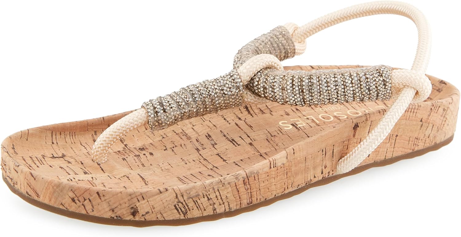 Aerosoles Women's LEVE Flat Thong Sandal, Crystal/Champagne Rope with Cork Heel, 8M