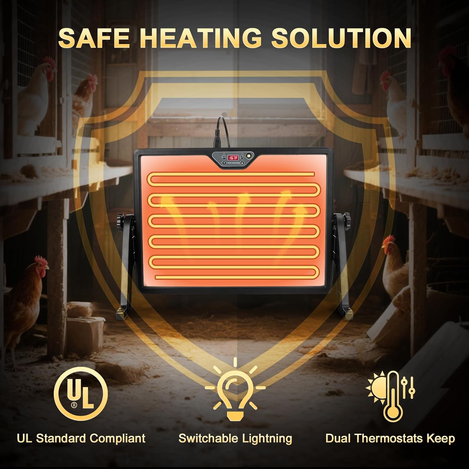 Smart 180W Chicken Coop Heater with Remote Control – Low Energy Consumption, Dual-Mode Heating for Winter Poultry & Small Pets