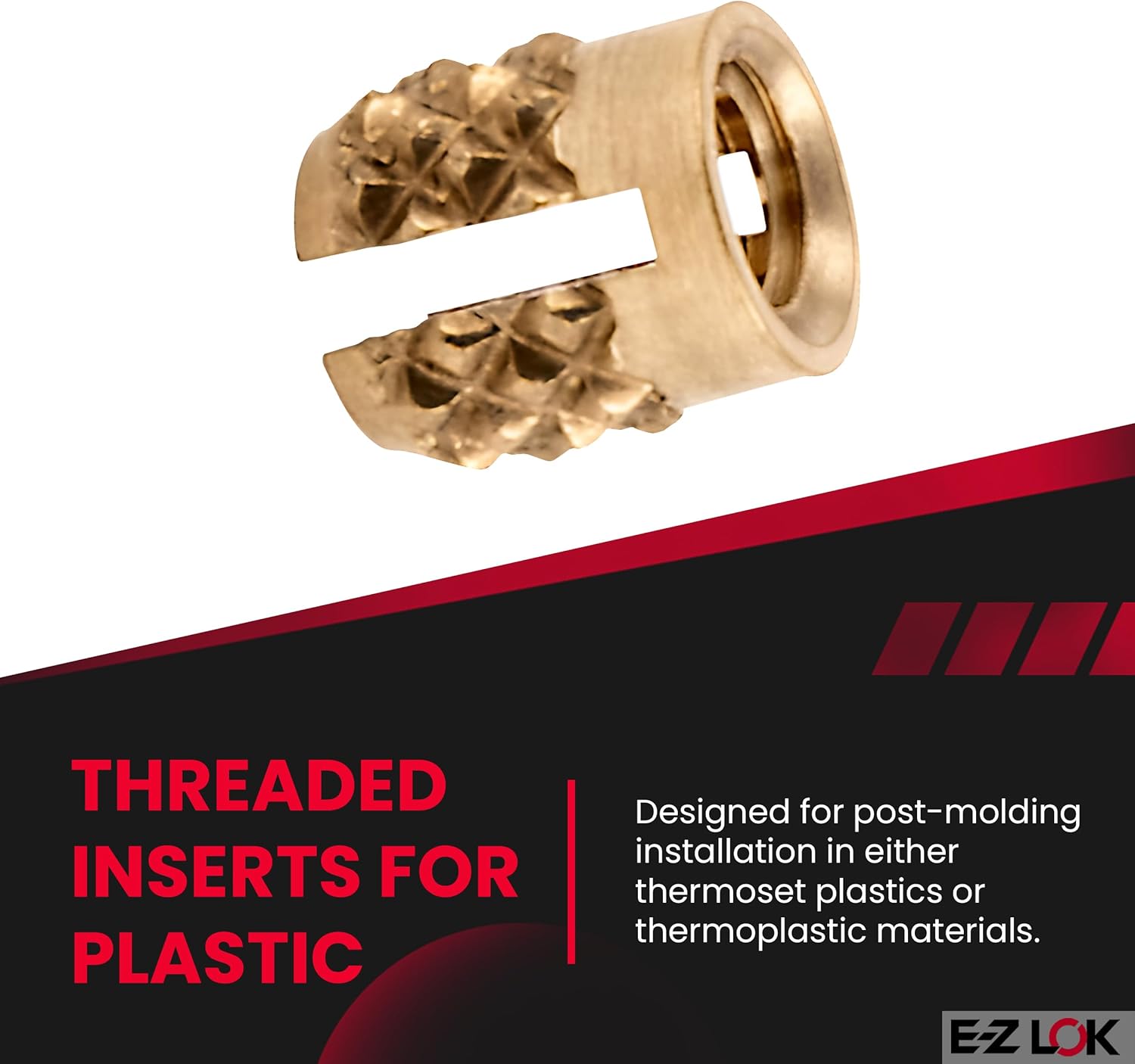E-Z LOK Threaded Insert for Plastic Flush Brass Thread Inserts 4-40 Pack of 50