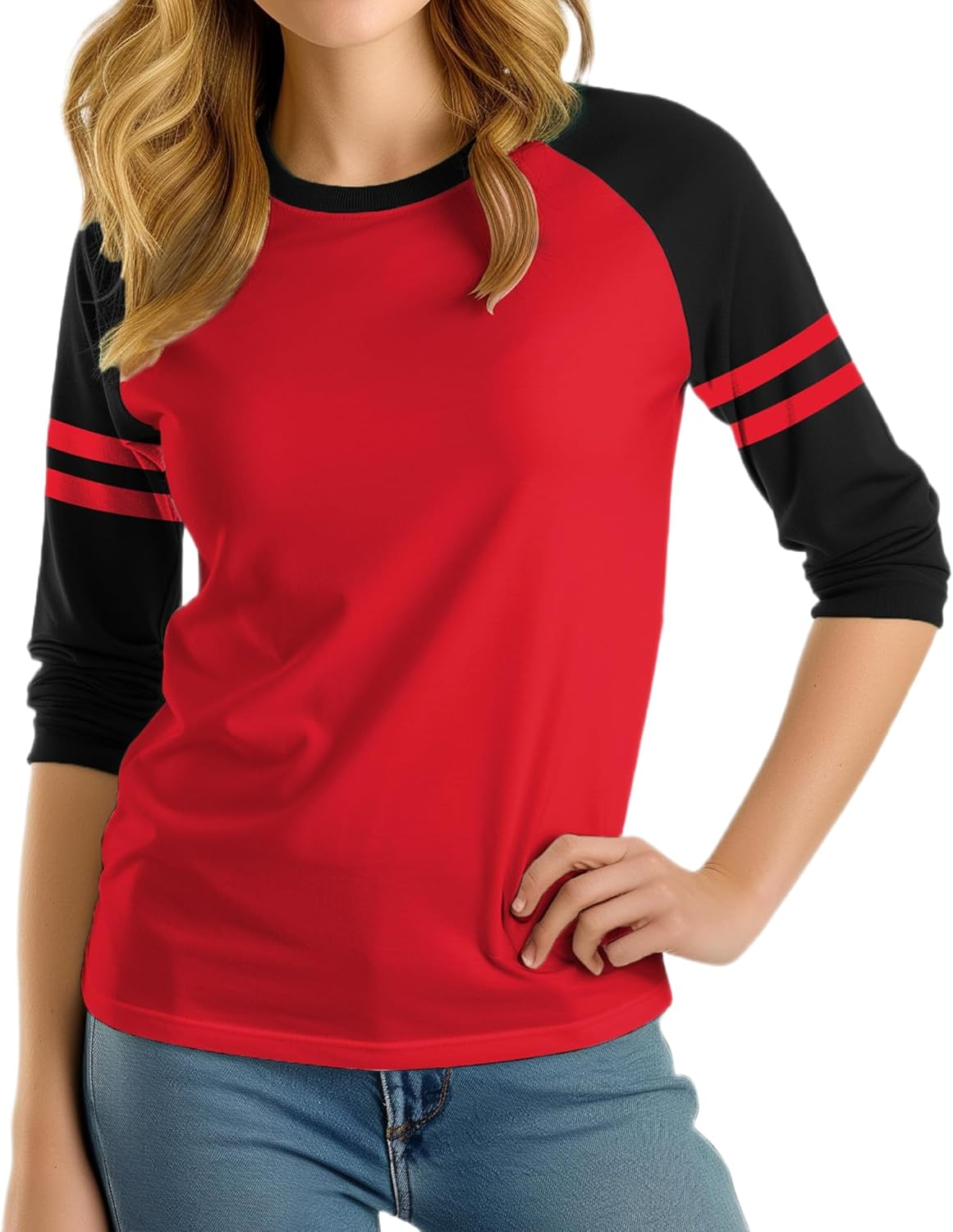 Decrum 3/4 Length Sleeve Womens Tops - Striped Raglan Sleeve Casual Baseball Shirt Women - Image 3