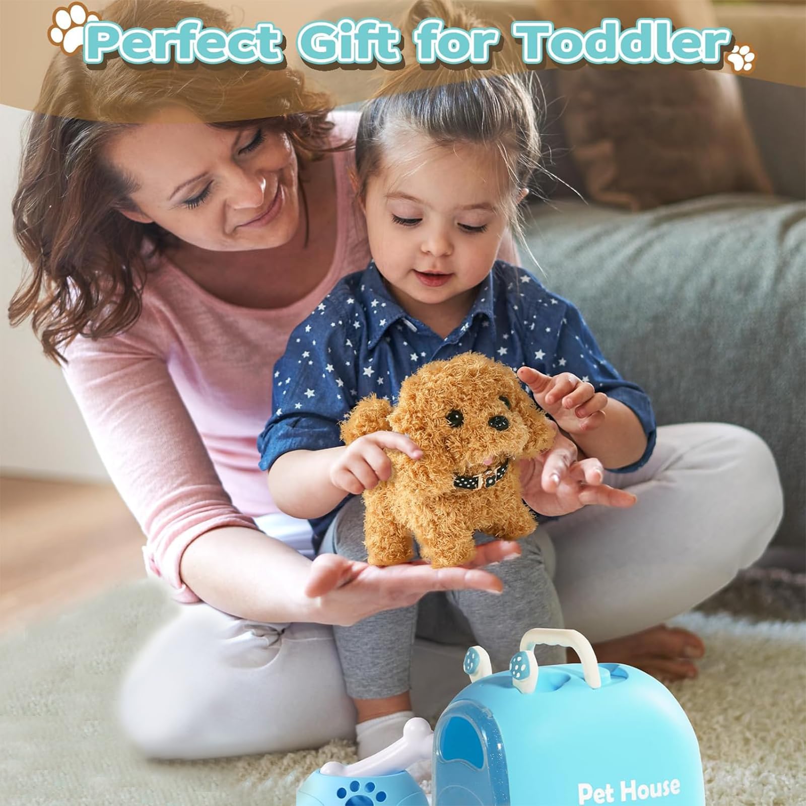 TONZE Cagnolino che Abbaia e Cammina Giochi Bambini 2 3 4 Anni Cane Giocattolo che Cammina e Abbaia Regalo Bambina 2 3 4 Anni Peluche Cane Realistico Animali Giocattolo per Bambini