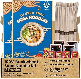 Kenchan Ramen 100% Buckwheat Soba Noodles Kit (2 Packs) - 9.9 Oz, 4 Serv...
