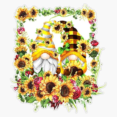 Pegatina de vinilo con diseño de gnomos de girasol, hippies, jardinero, 5 pulgadas