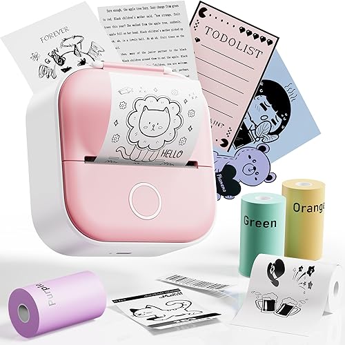 T02 Mini impresora de calcomanías, máquina impresora de etiquetas adhesivas con 3 rollos de papel blanco, mini impresora de etiquetas adhesivas,