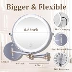 Unimiro 9inch Miroir mural de maquillage avec lumière, 1x/20x 5000mAh Miroir grossissant rechargeable avec lumière, 360° Miroir de salle de bains rotatif avec lumières, 3 Couleur, 80 LEDs, dimmable pas à pas