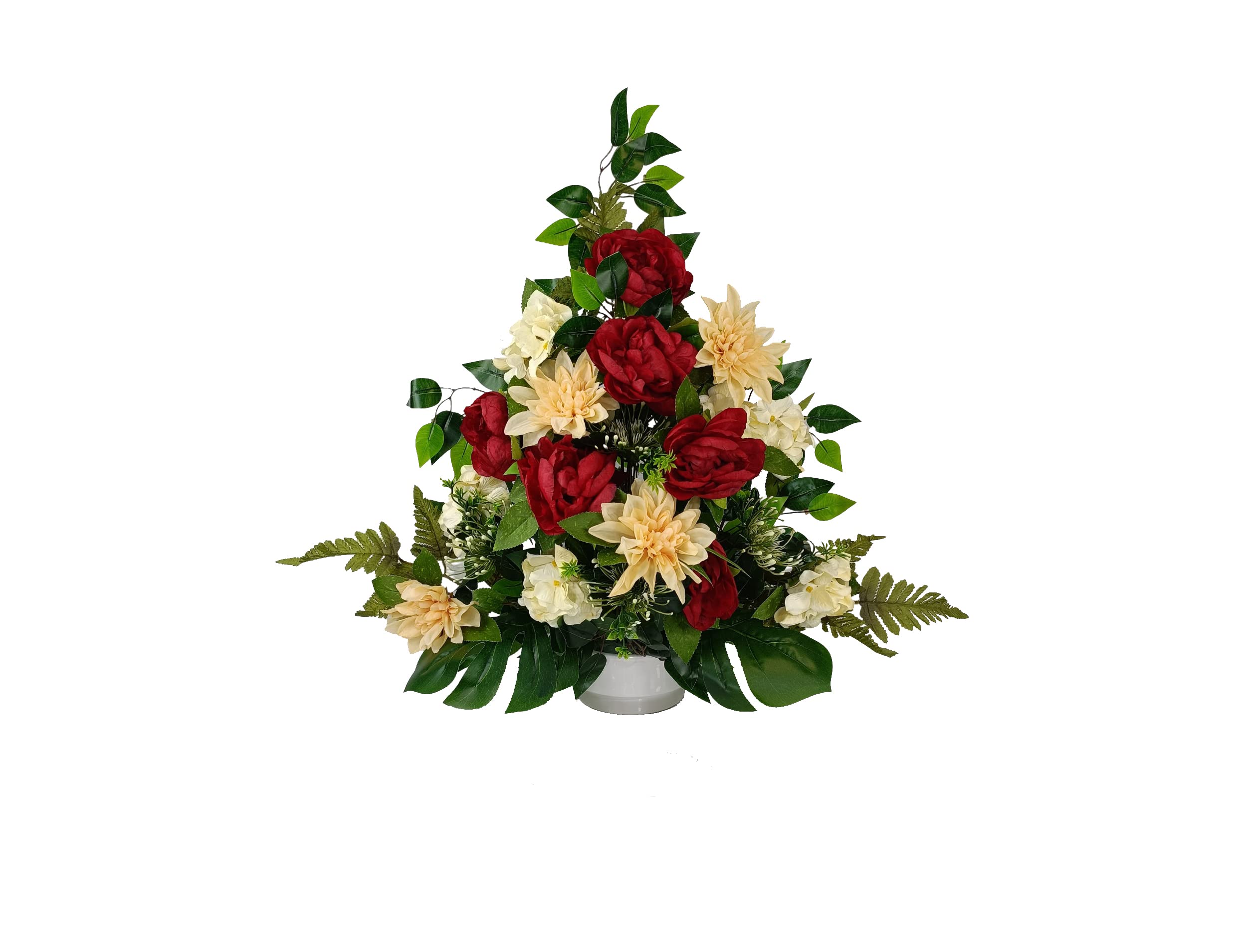 DRW Centre de Fleurs Artificielles pour Cimetière Églises Mariages Centre de Fleurs pour Les Saints Rouge Orange et Beige 75x55 cm