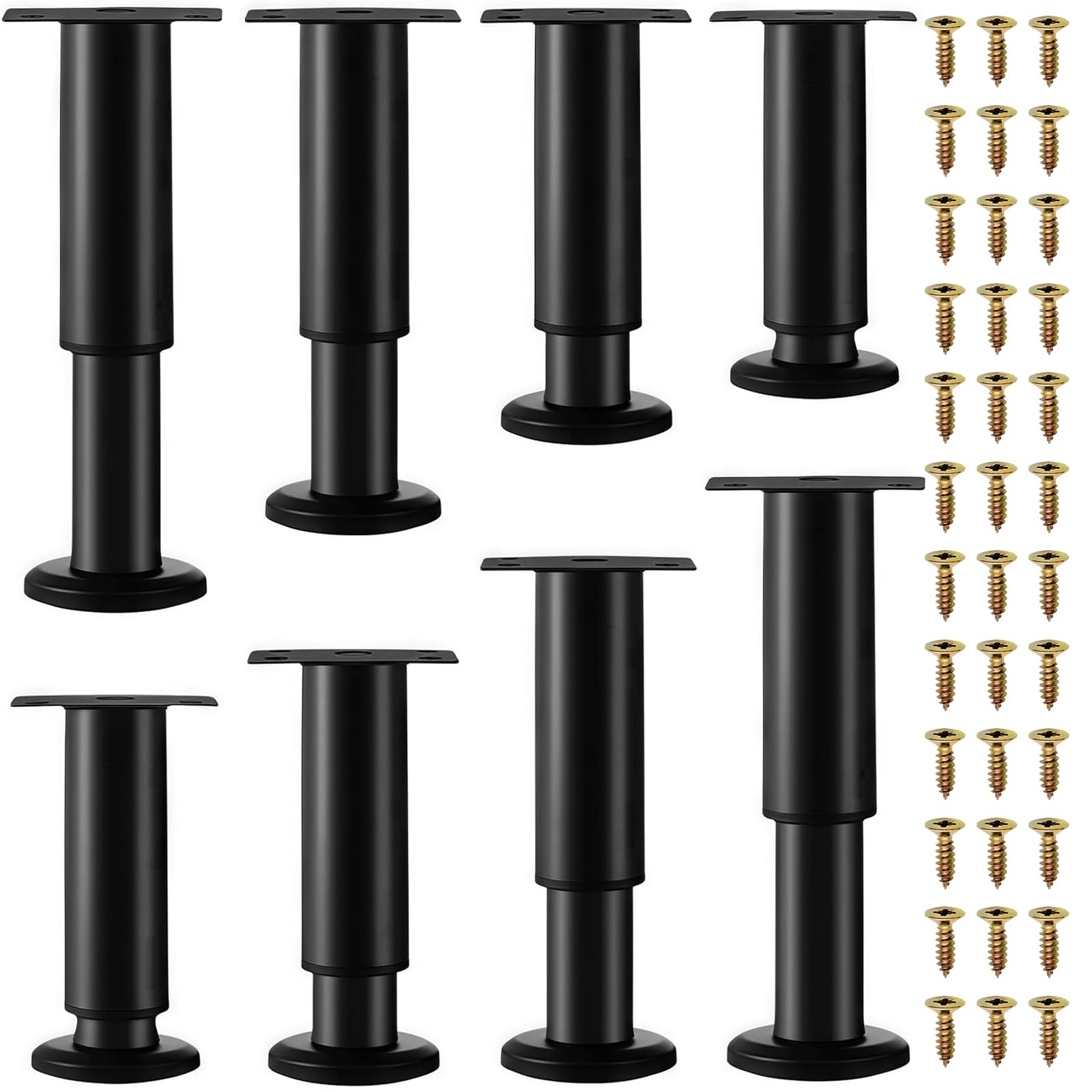 XHMAXE 8 Pcs Adjustable Furniture Legs 12-18cm (4.7-7.1 Inch), Metal Heavy Duty Furniture Replacement Legs with Screws for Sagging Bed Frame, Chair, Sofa, Table, Cabinet (Black)