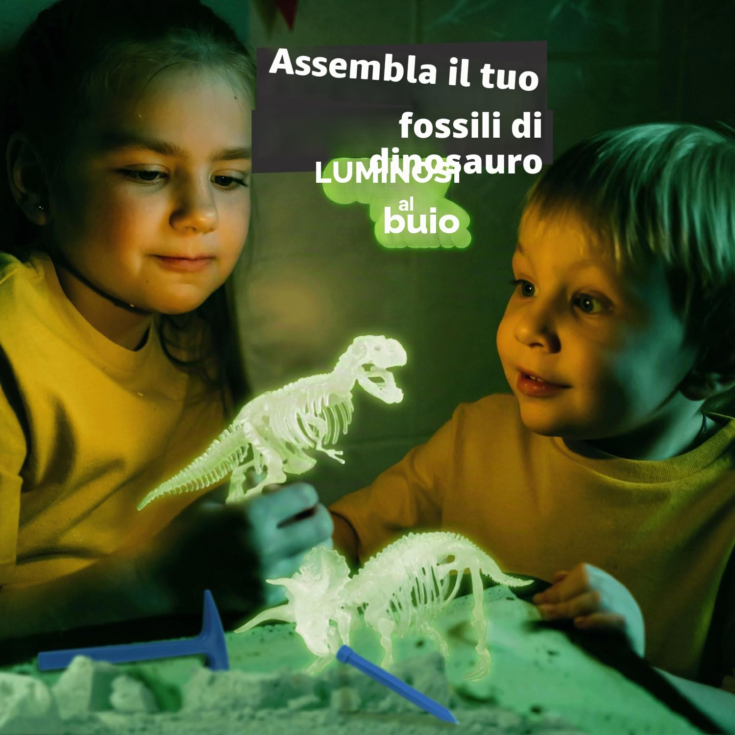 Science4you Kit Dinosauri 2 in 1 - Fossili da Scavare che si Illuminan al Buio di 2 Dinosauri: T Rex e Triceratopo, Scheletro Dinosauro, Giocattoli per Bambini 6 7 8 9+ Anni