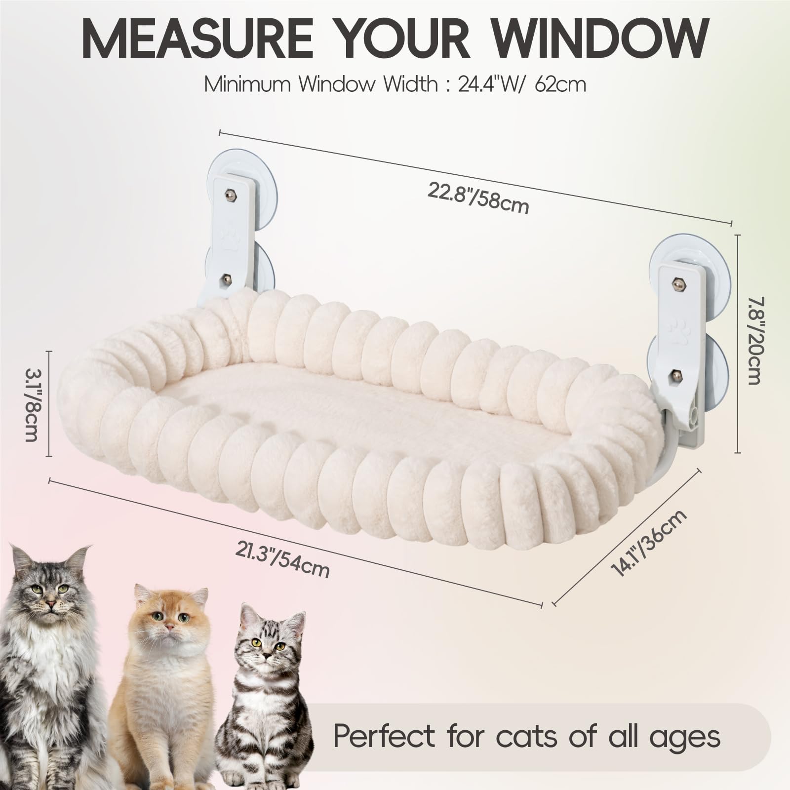 EDAGNY Elegant Hamac pour Chat Pliable - Hamac Chat Fenetre avec réversible et Lavable lit pour, lit de fenêtre Supporte jusqu'à 18kg (Creme, M)
