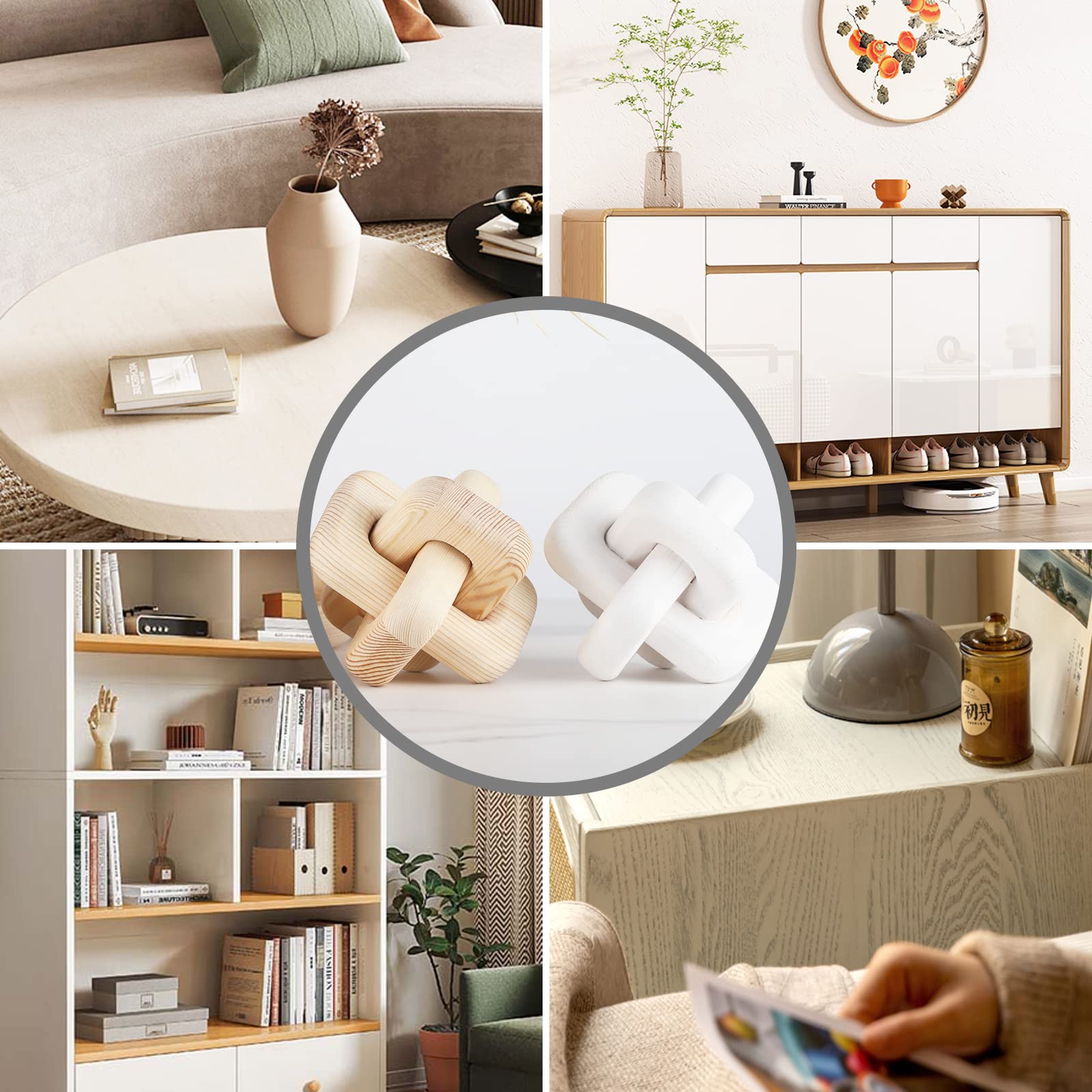 Holzknoten, Kettenglieder-Dekor, 3 Glieder, Boho-Holz, Handgeschnitzt, Dekorative Holzglieder, Knoten Für Couchtisch, Eingang, Moderne Bauernhaus-Regal-Dekoration (Brandfarbe