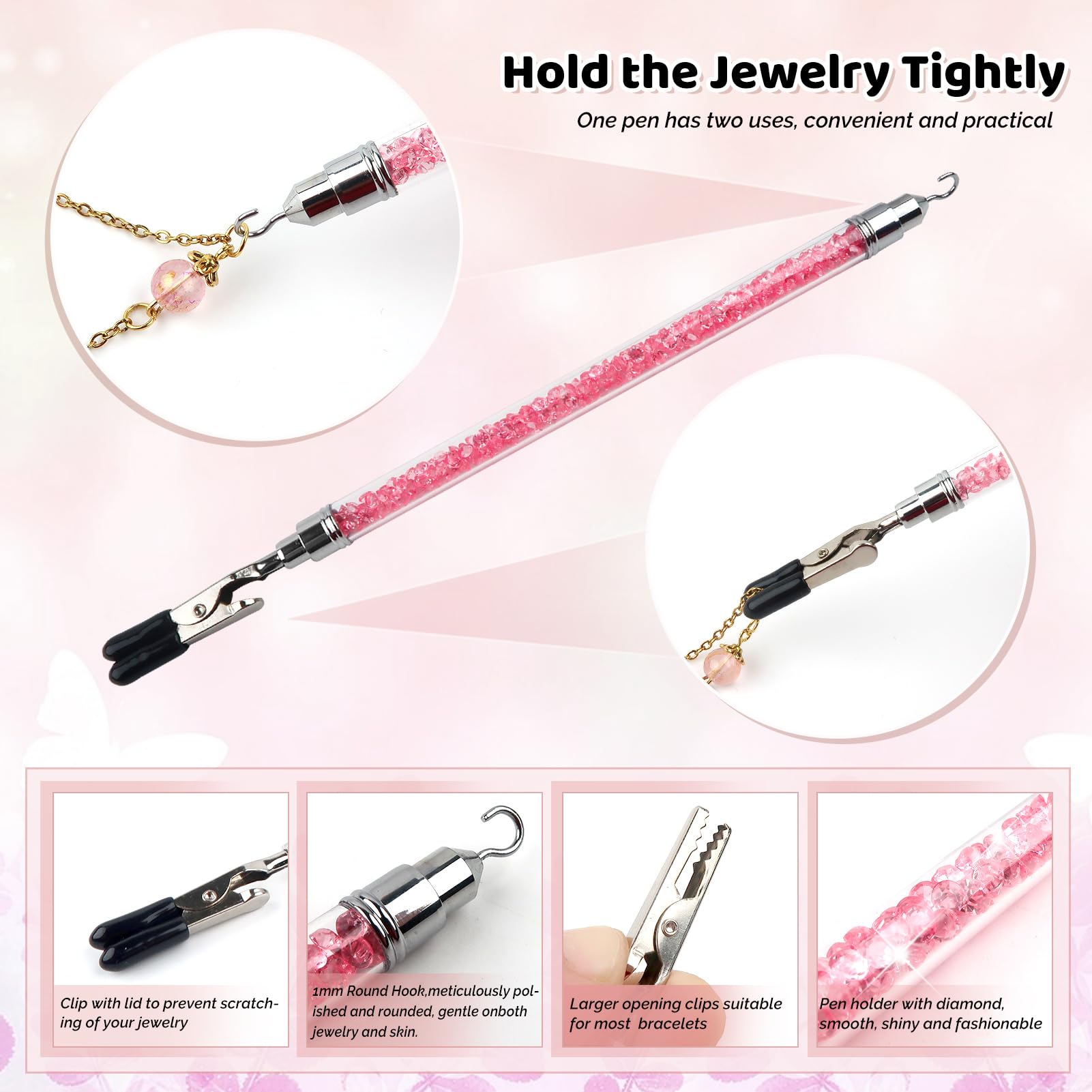 Aiutante Per Indossare Bracciali E Orologi – TOAOB, Strumento Con Gancio E Morsetto, 18,3 Cm, Colore Rosa, Accessorio Per Chiusure Gioielli