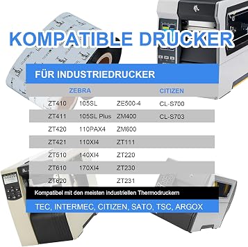 3 Rolls 11 cm x 1476 Premium Enhanced Wax Thermal Transfer Tape Industrial Barcode Label Printer Tape 110mm x 450m Compatible with Zebra TSC GoDex Citizen 1 Core