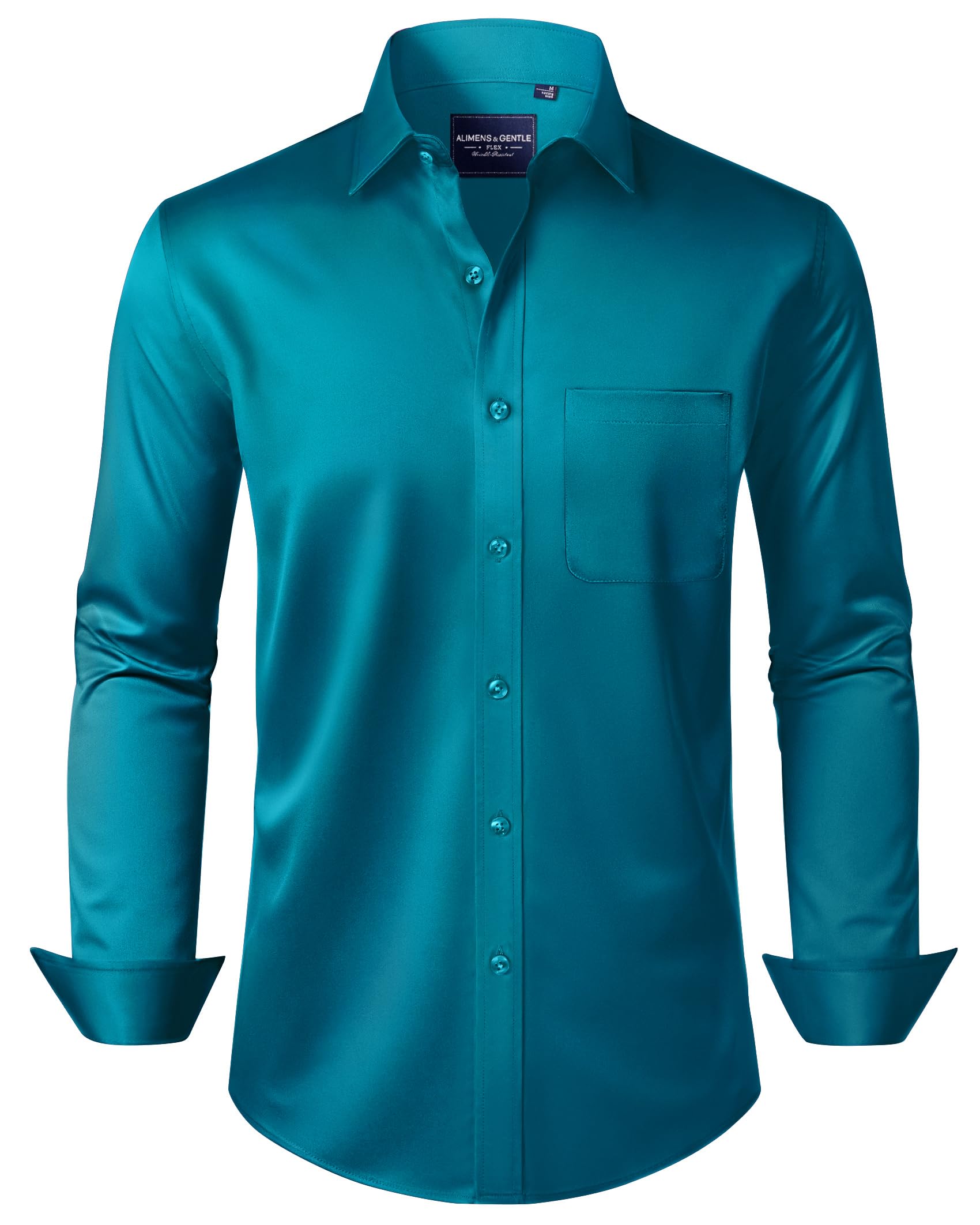 Alimens & Gentle Men's Dress Shirts Long Sleeve Stretch Wrinkle-Free Formal Solid Button Down Shirt with Pocket — view 7