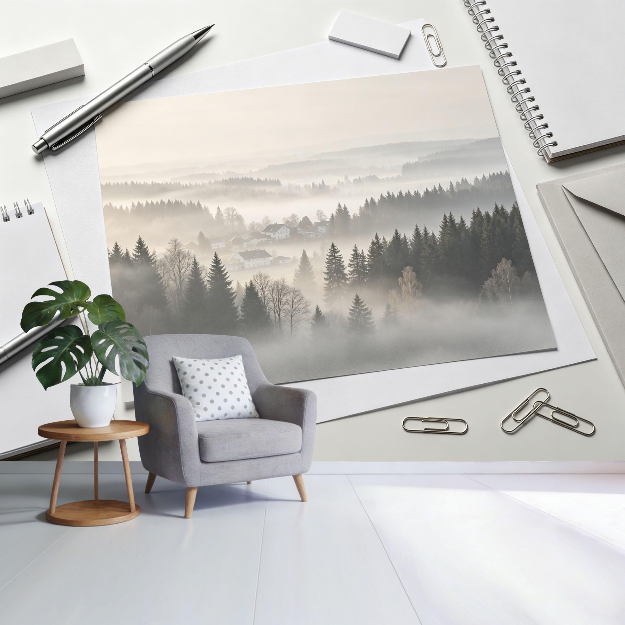 Custom Size Wall Mural Misty Mountain Forest Landscape Morning Fog Trees Scenic Nature View SelfAdhesive Wall Fabric Removable Wallpaper for Home Office Decor