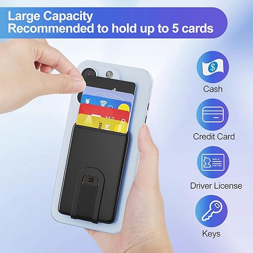 Miniatura 4 de Senose Soporte para tarjetas de teléfono, billetera de silicona con soporte para tarjetas de crédito para la parte posterior del teléfono, bolsillo