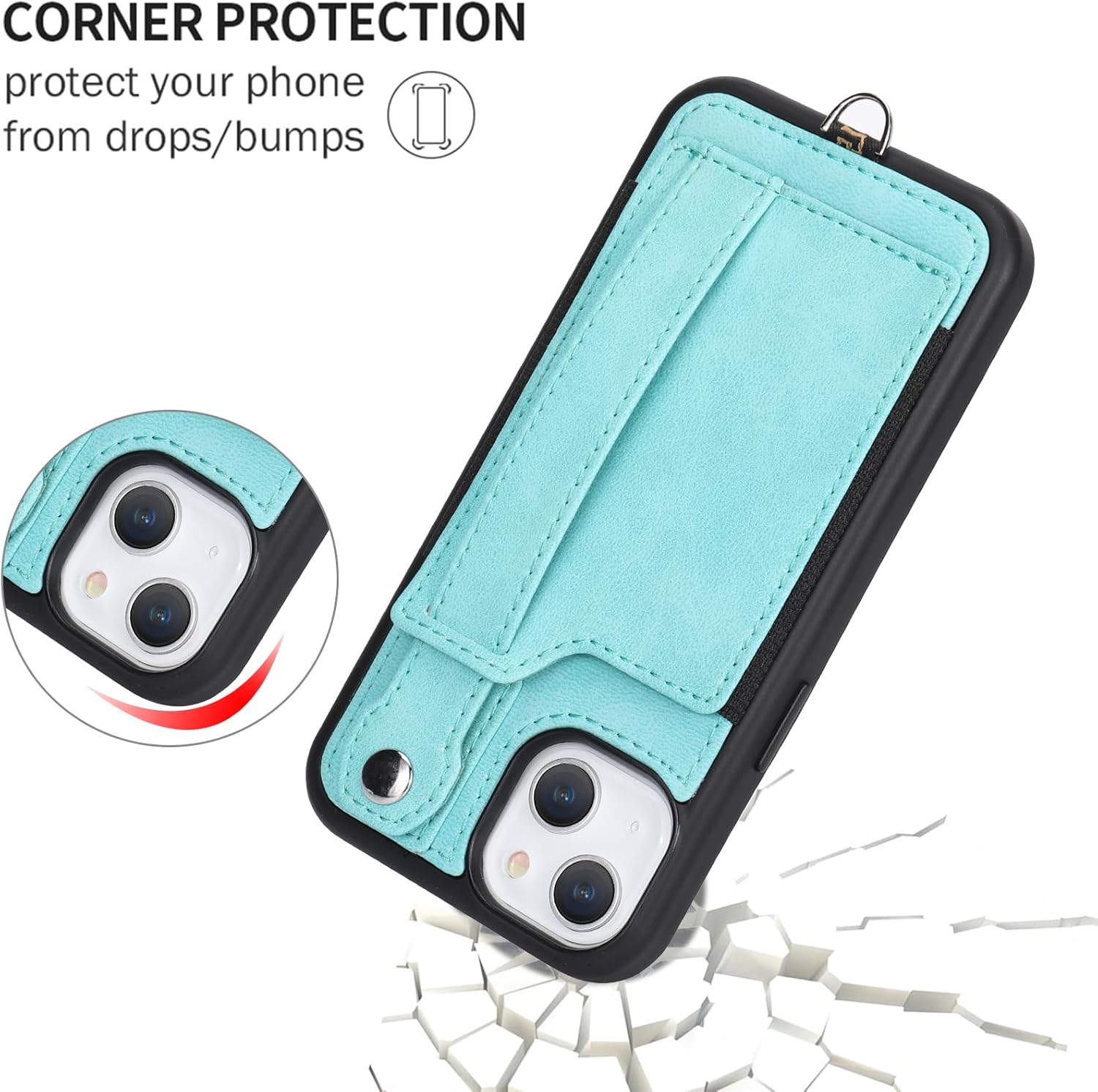 TOOVREN Wallet Case for iPhone 15 Case with Card Holder Lanyard Leather Phone Cover Fits iPhone 15 Wallet Case with Strap Stand for Women & Men 6.1 Inch Blue - Image 5