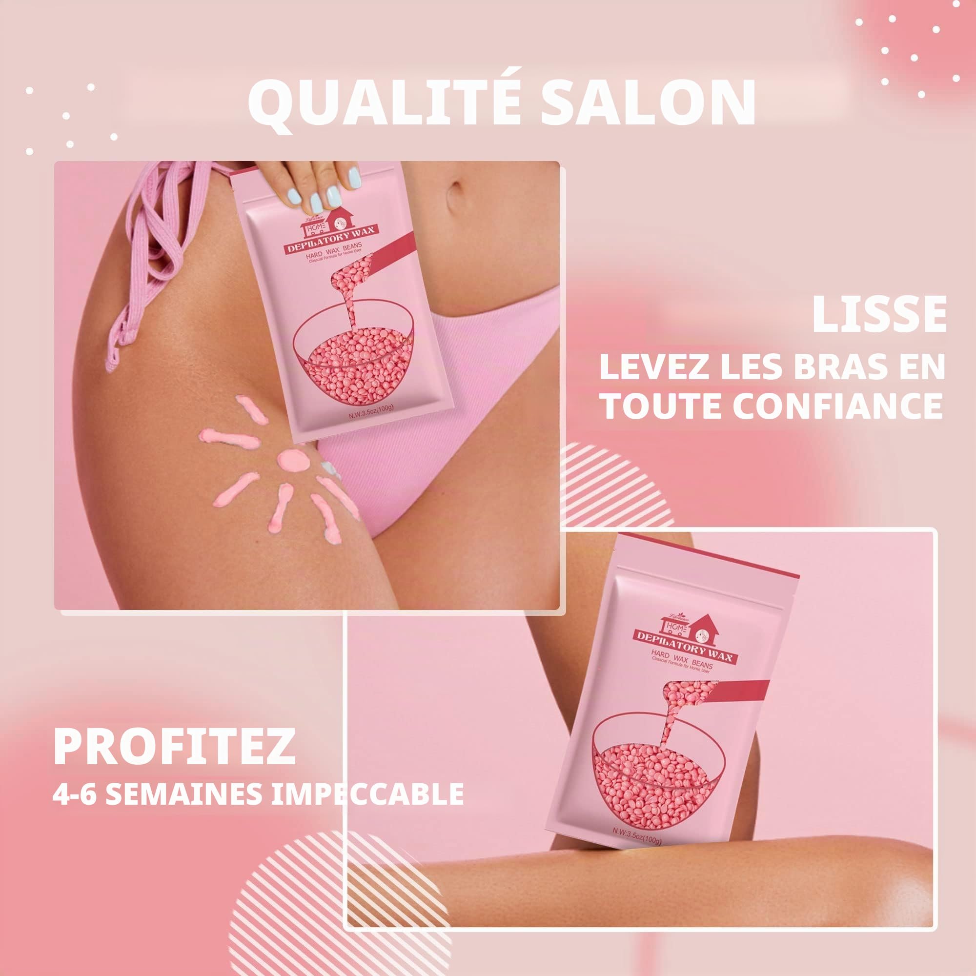 Lifestance Chauffe Cire Epilation Professionnelle pour Femme Avec 400g Perles de Cire, 30 Bâtonnets de Cire et Un Bol en Silicone pour Tout le Corps