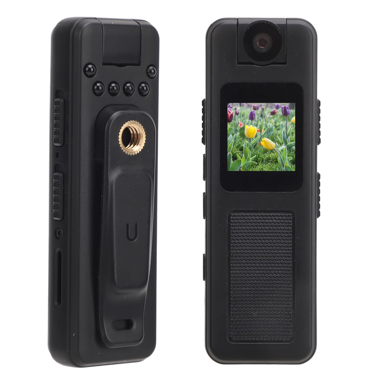 Jectse Mini 1080P, IR Night & Loop Record Wearable Sports Camera with HD Color Screen, 180° Rotatable Lens, Clip on Wearable Camera with Headphones, One Key Control