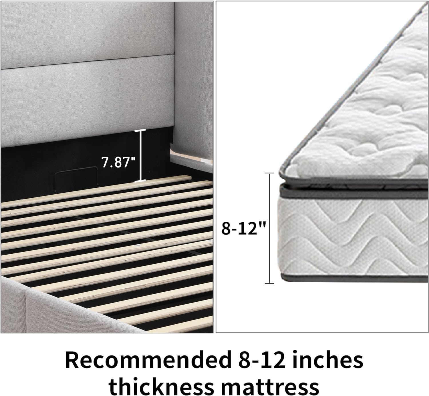 Queen Size Upholstered Platform Bed with Hydraulic, Bed Frame with Storage, Lift Up Storage Bed with Modern Linen Fabric Wingback, Wooden Slat, No Box Spring Needed, Easy Assembly, Off White